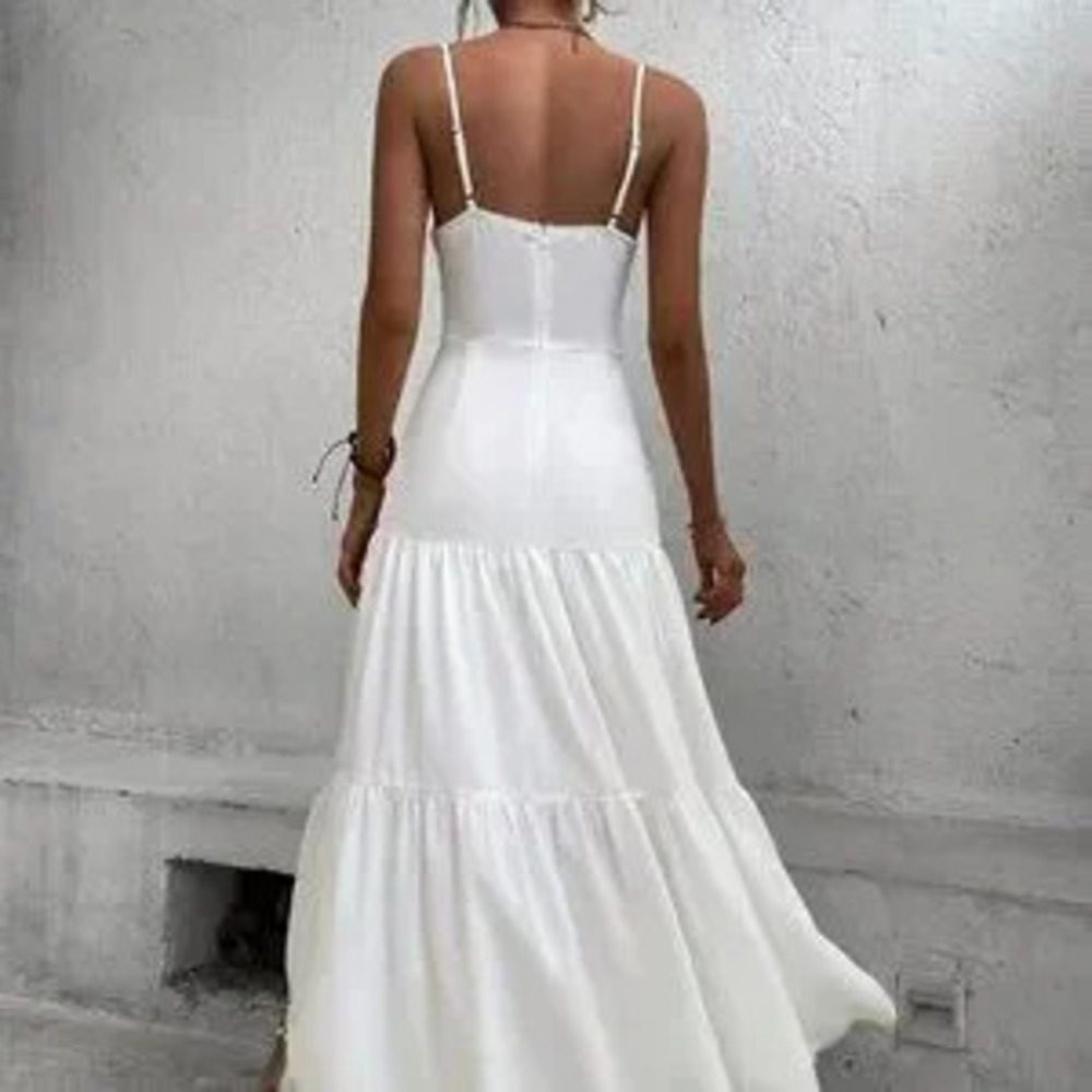 ZARA White Boho Womens Twist Front Cut Out Ruffle Hem Maxi Cami Dress - Picture 3 of 5